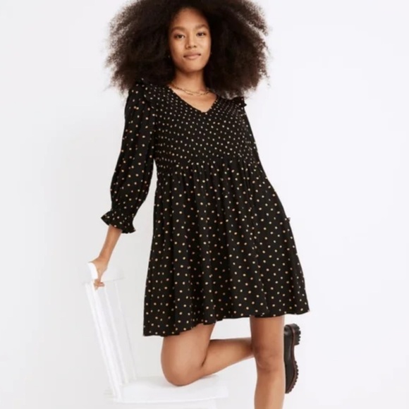 Madewell Lucie V-Neck Smocked Dress, with Oval Dots size XS - Picture 4 of 7